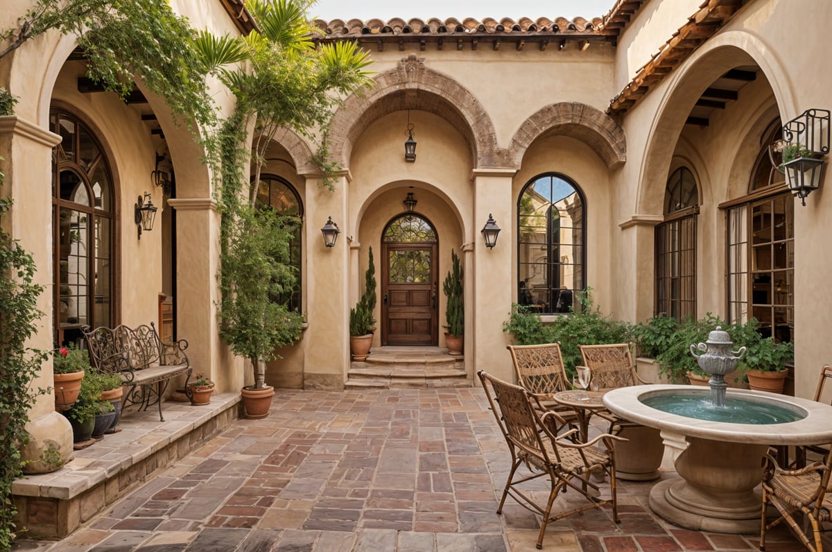 Spanish style house with a courtyard and a fountain