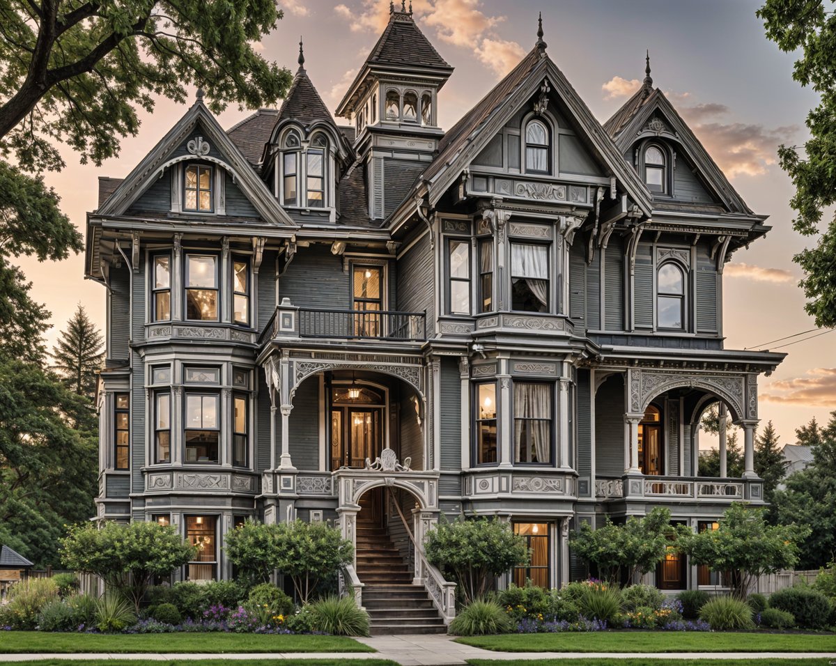 Victorian house with green exterior and red roof