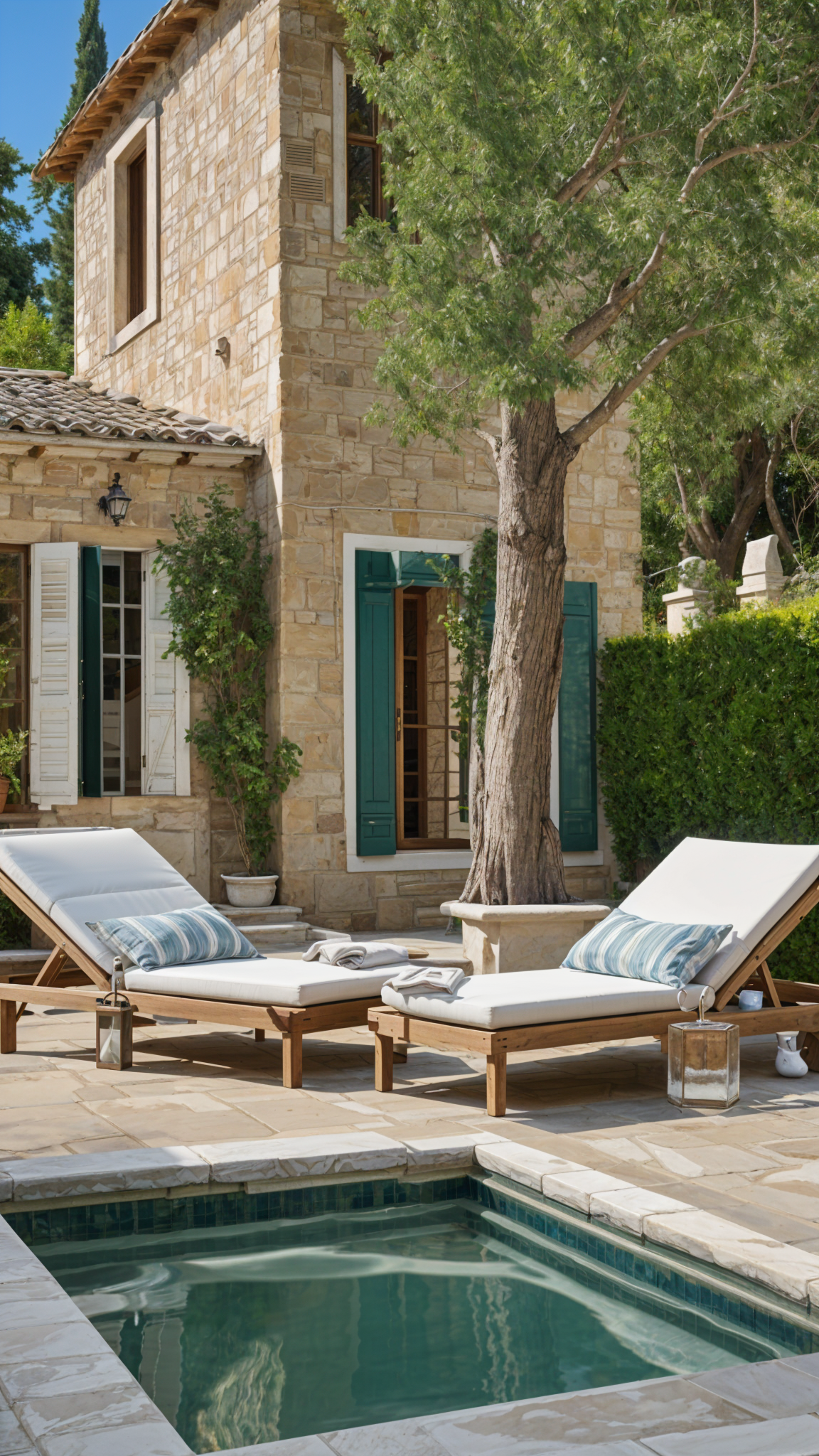 Mediterranean house exterior with patio and chairs