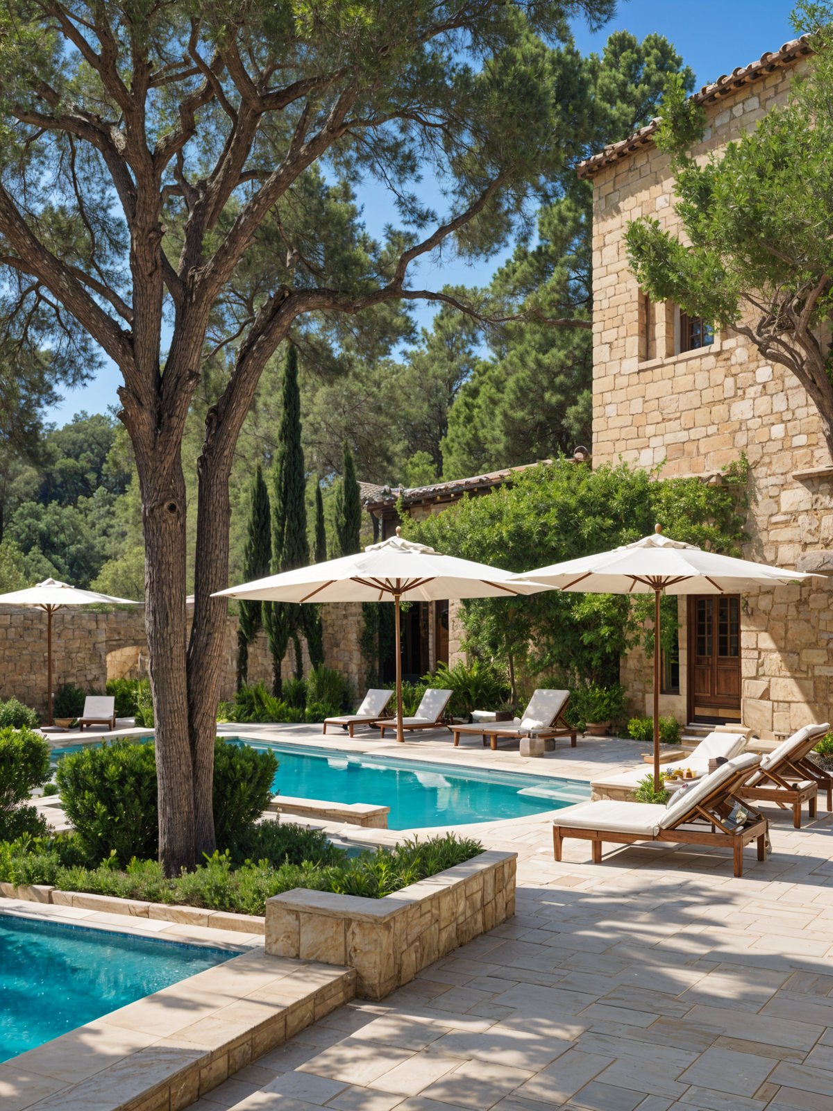 Mediterranean-style house with a pool and patio area