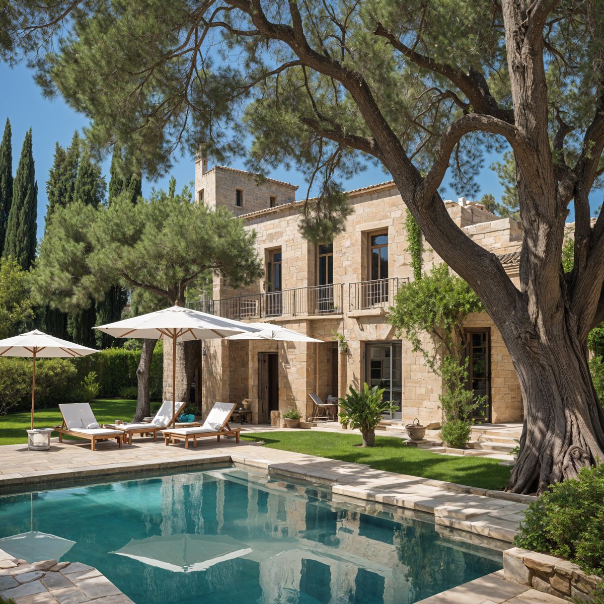 Mediterranean house with a pool and patio