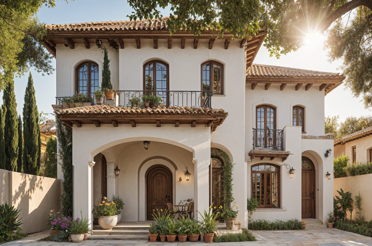 Mediterranean style house with a garden in front of it