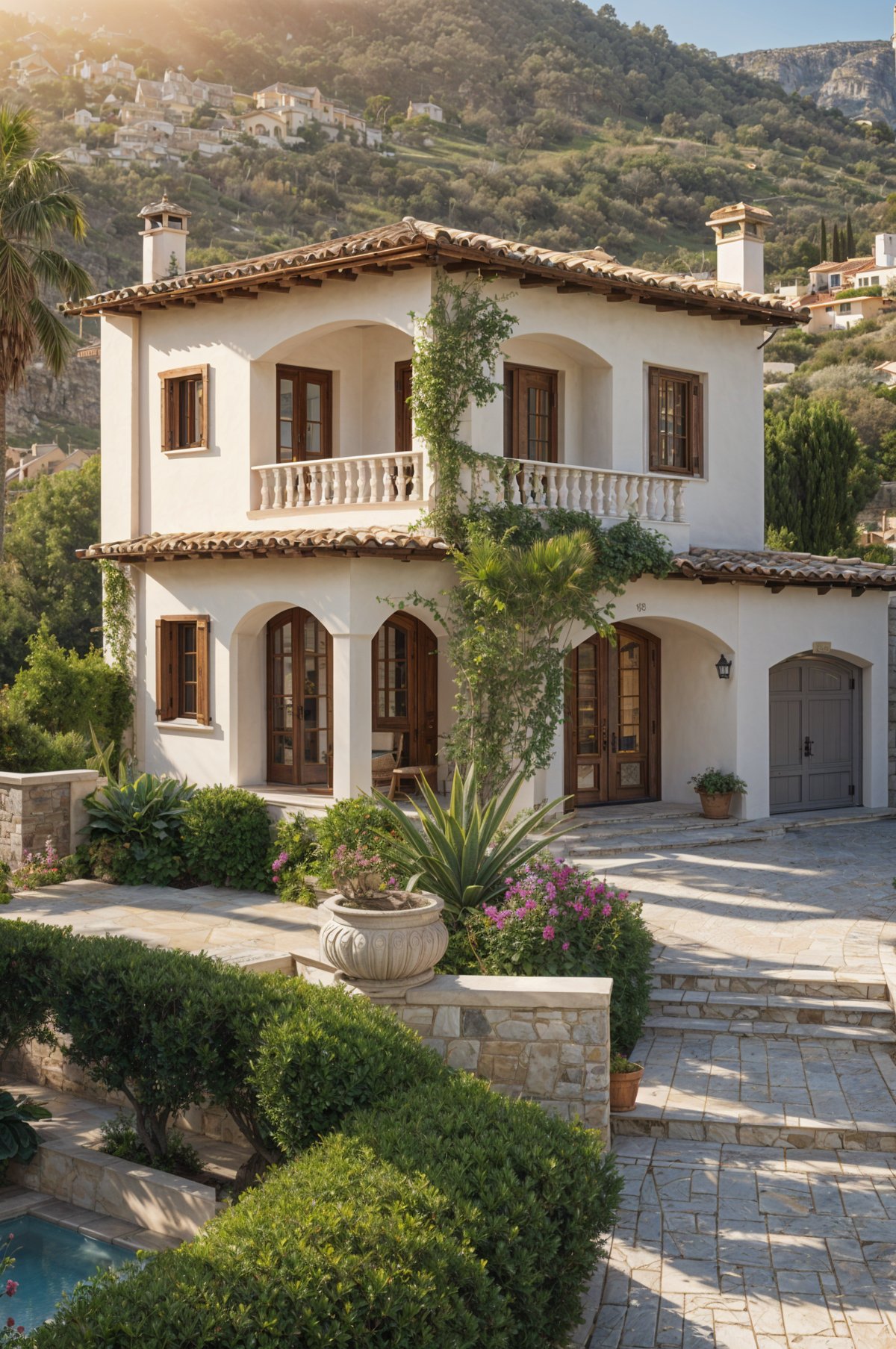 Mediterranean house with a garden in front of it