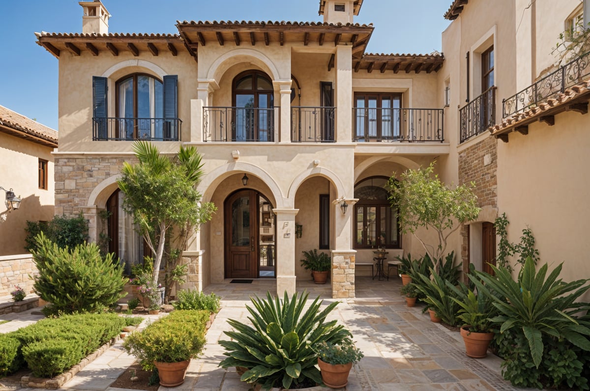 Mediterranean house with a lush garden and patio