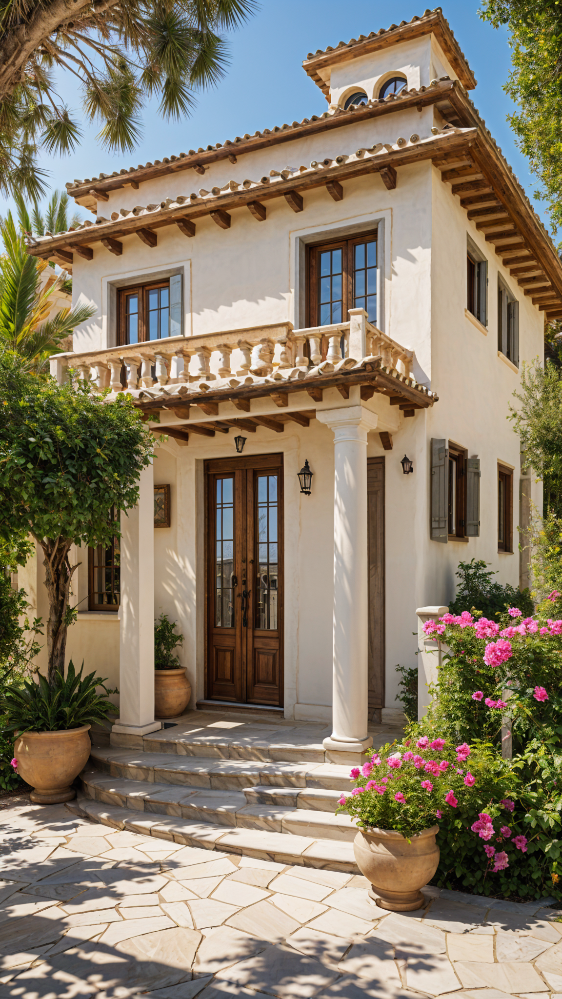 Mediterranean house with a garden and a porch