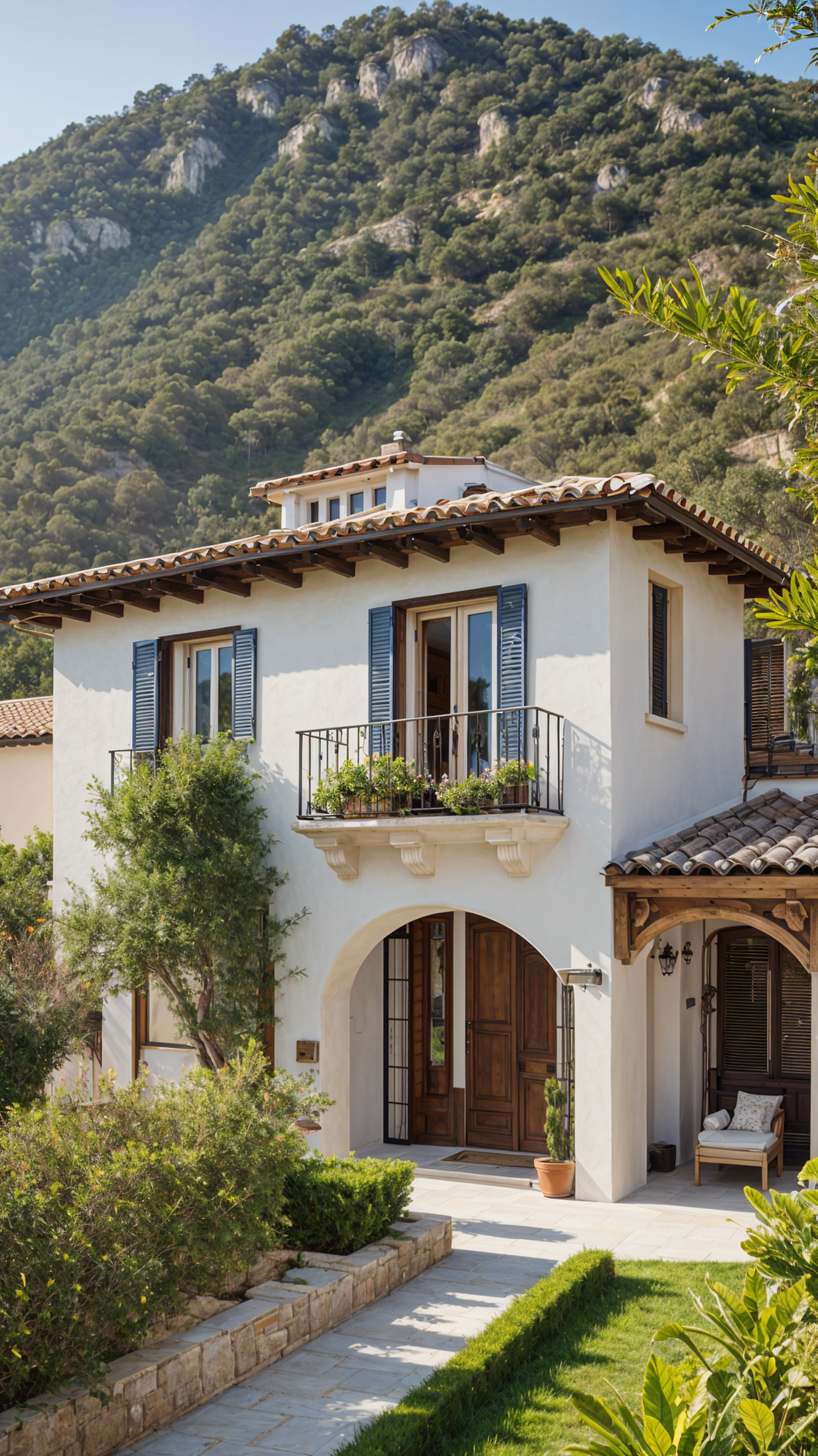 Mediterranean style house with a balcony and a garden