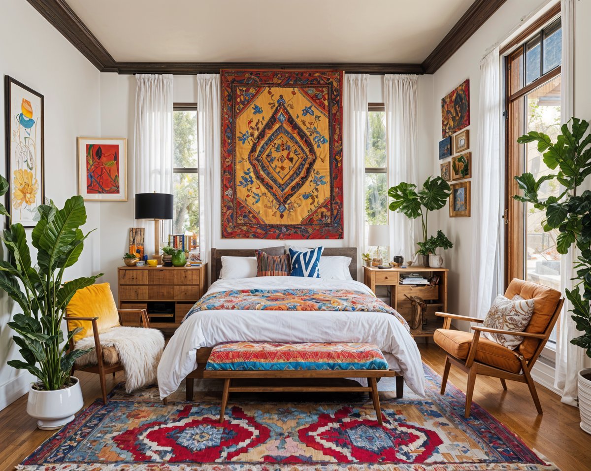 Colorful bedroom with eclectic design