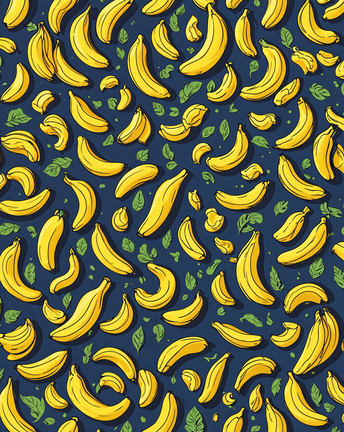 A pattern of bananas with leaves, creating a visually appealing design.