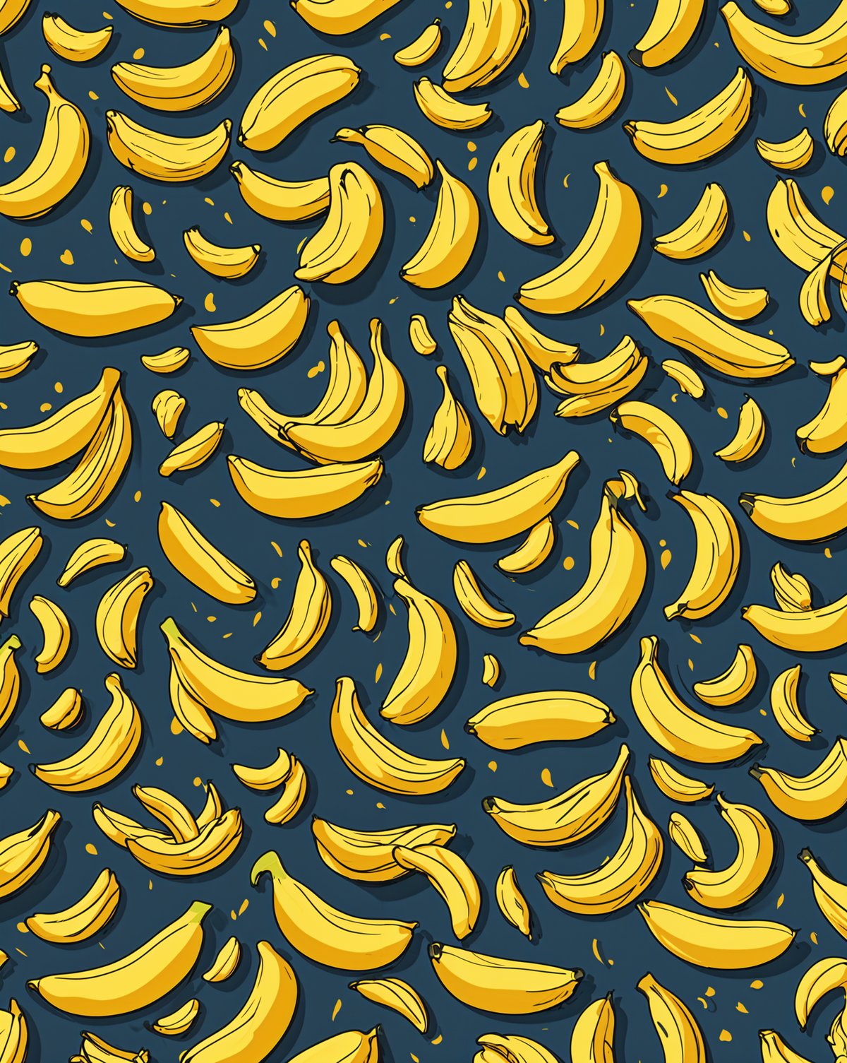 A bunch of ripe bananas arranged in a pattern, with some hanging from a tree.