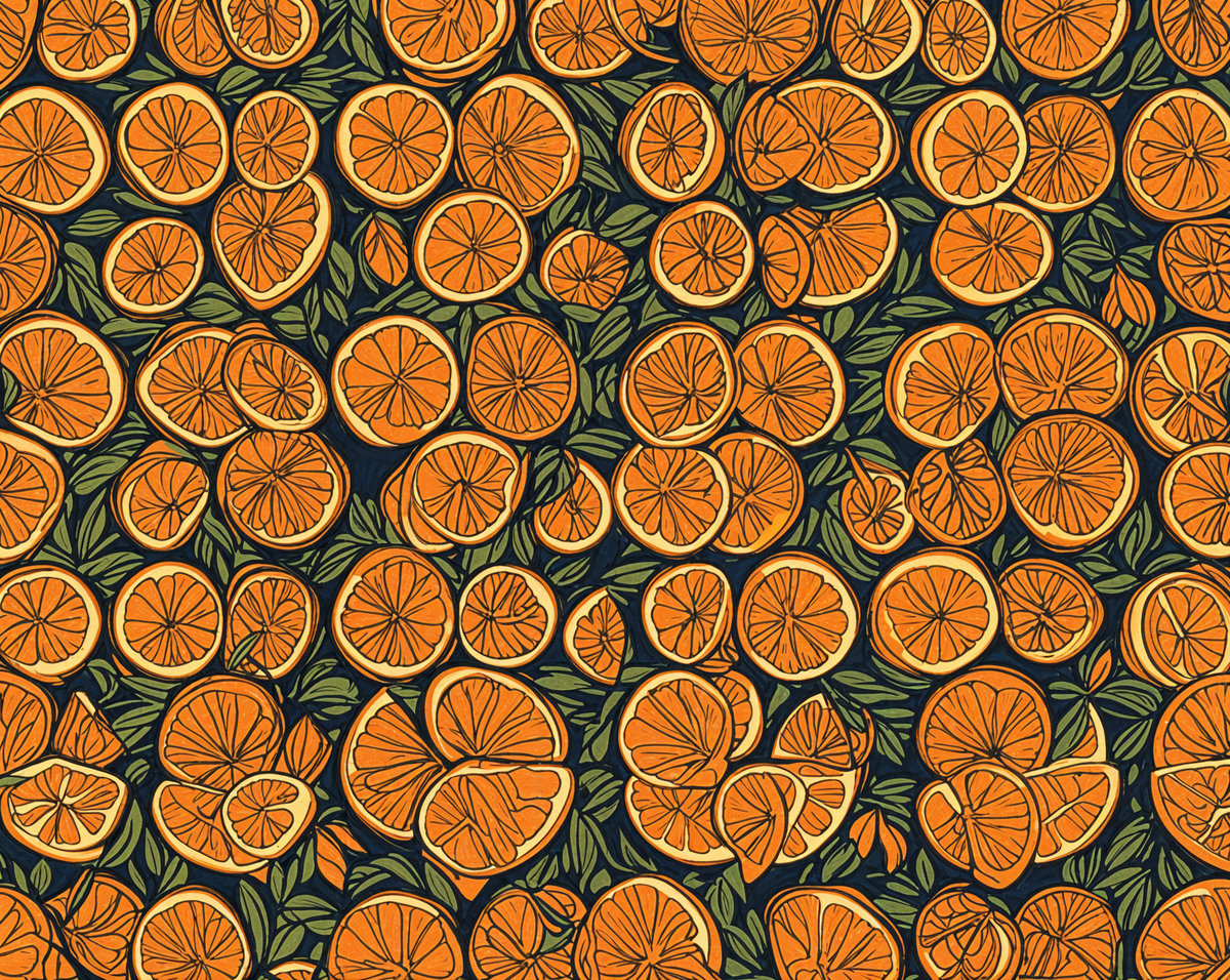 An artistic arrangement of oranges in a pattern, with a focus on the vibrant colors and unique design.