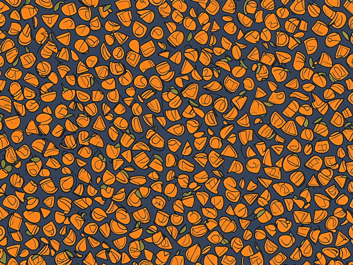 A bunch of orange pumpkins on a blue background.