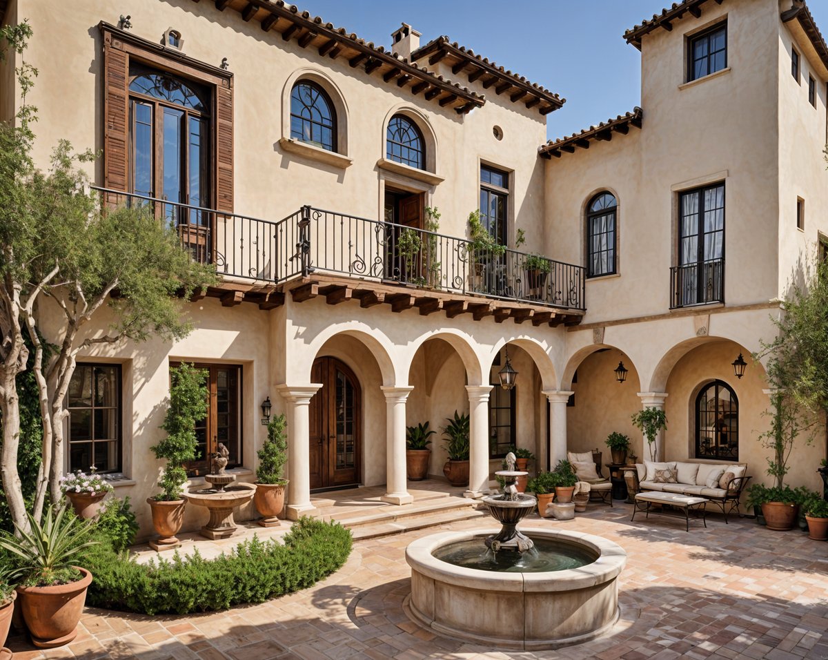 Spanish style house with a fountain in the courtyard