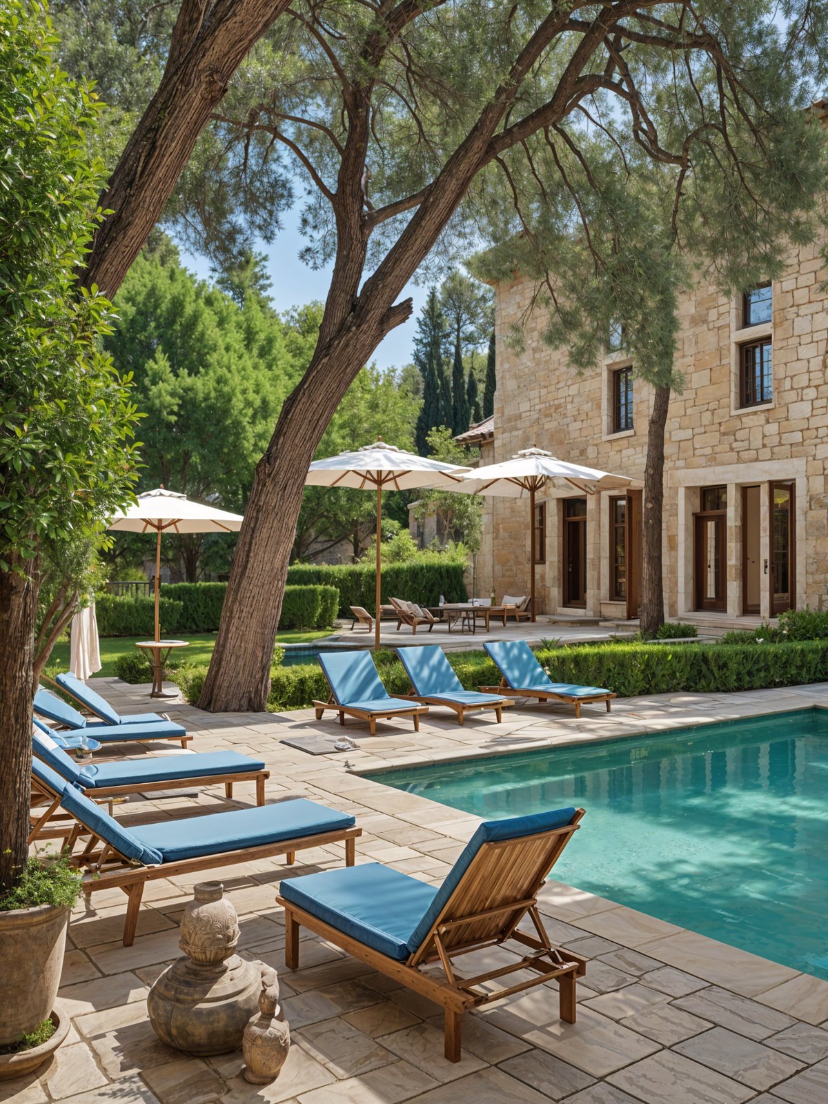 Mediterranean house exterior with pool and patio area