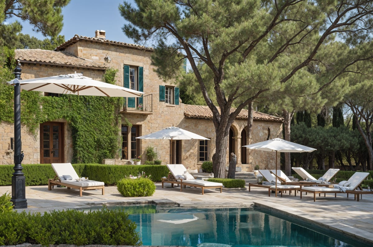 Mediterranean-style house with pool and patio area