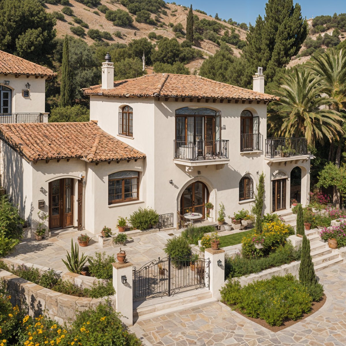Mediterranean house with a garden full of greenery and flowers