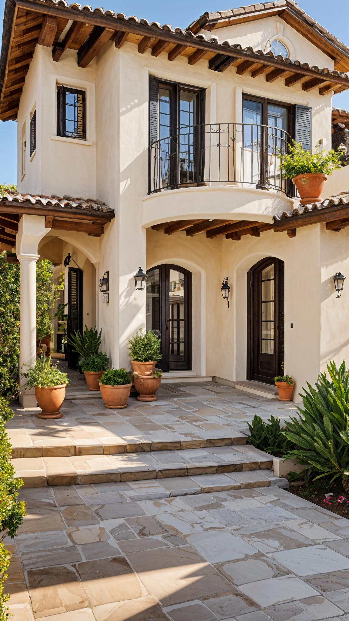 Mediterranean-style house with a garden and balcony