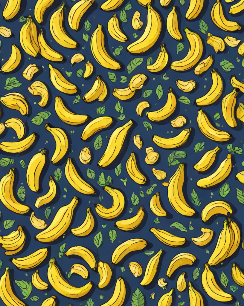 A pattern of bananas with leaves, creating a visually appealing design.