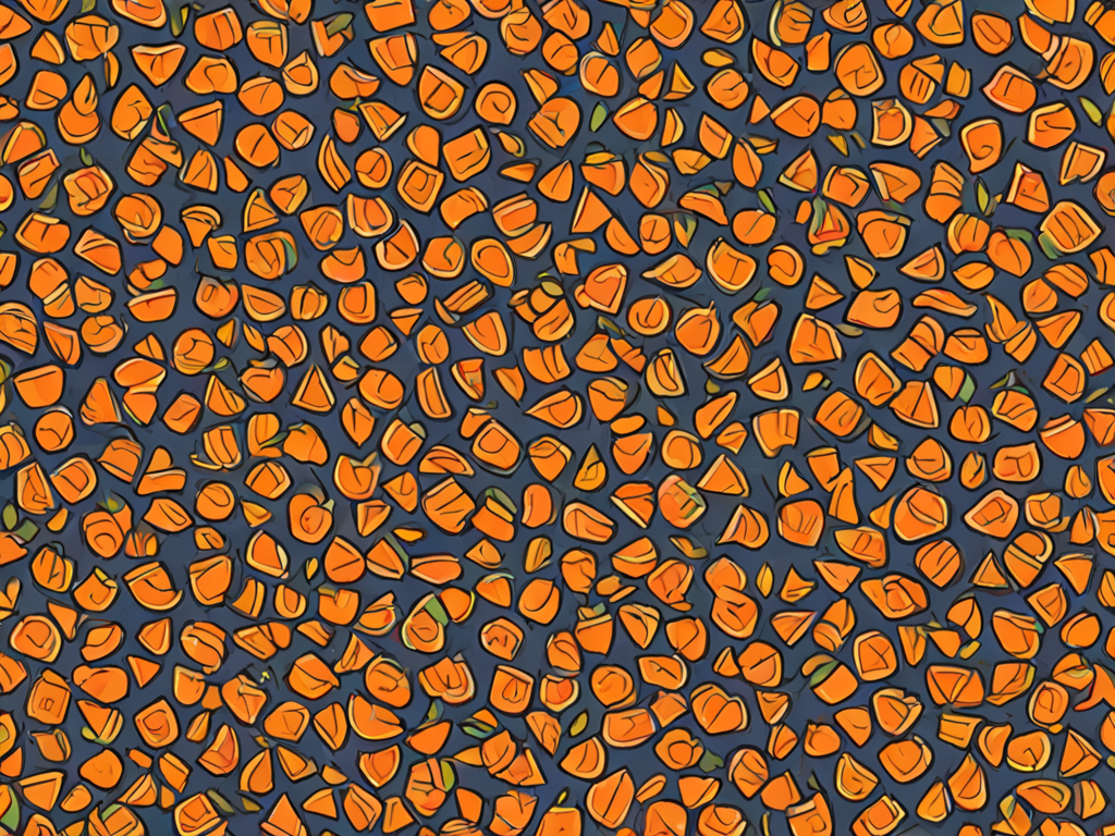 A bunch of orange pumpkins on a blue background.