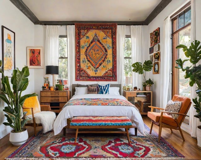 Colorful bedroom with eclectic design