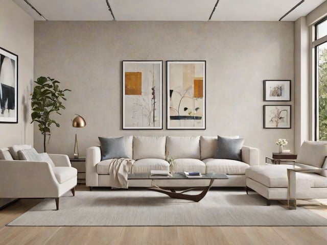 A white couch with a coffee table in a contemporary living room