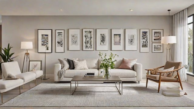 A white couch in a contemporary living room with a vase of flowers on the coffee table.