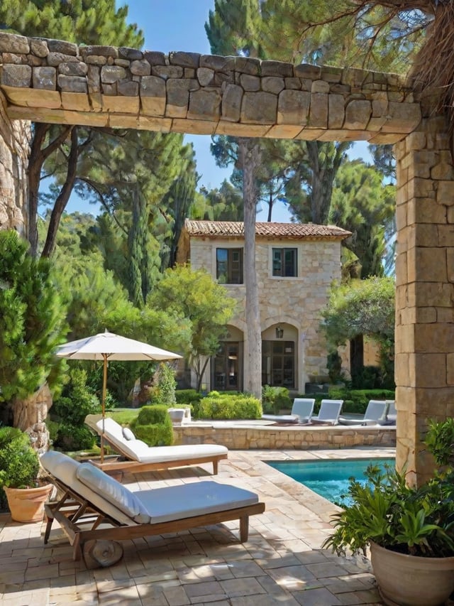 Mediterranean-style house with a pool and patio area