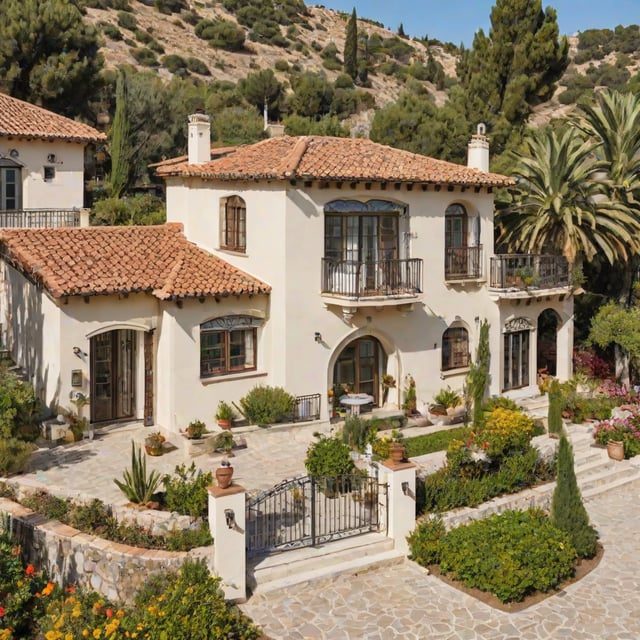 Mediterranean house with a garden full of greenery and flowers