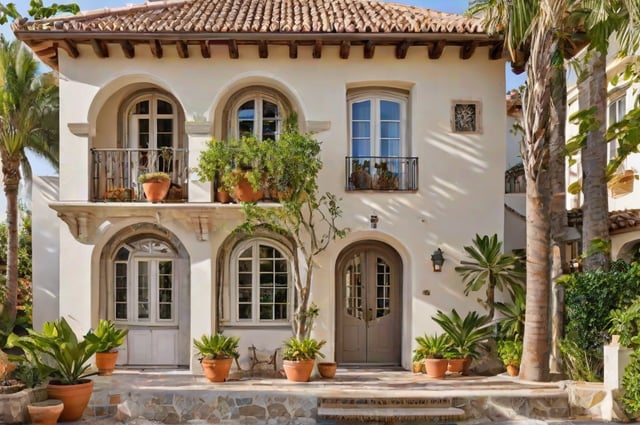 Mediterranean house with garden and fountain