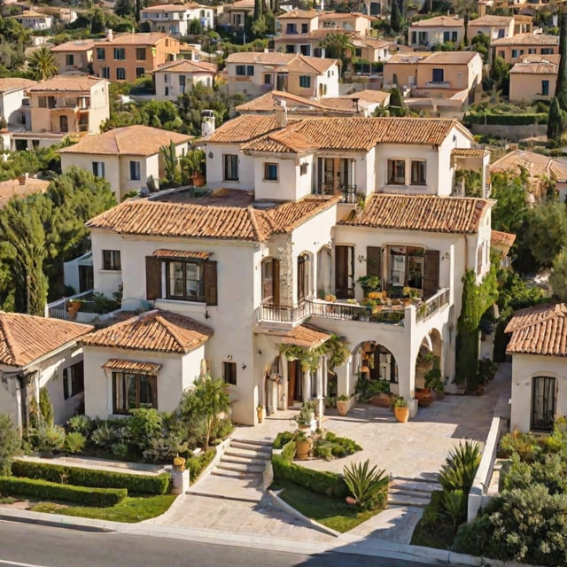 Mediterranean house with a garden in front yard