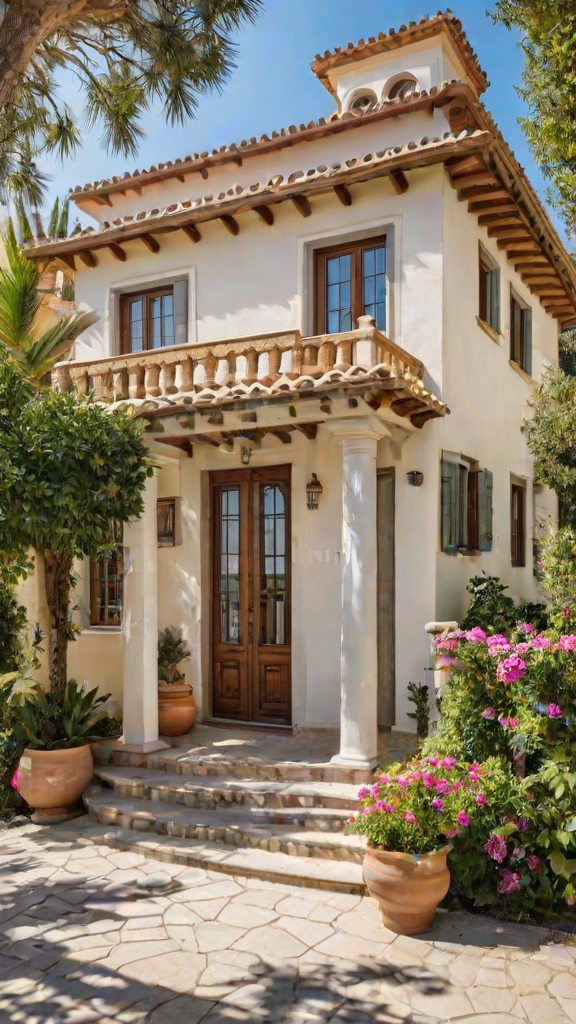 Mediterranean house with a garden and a porch