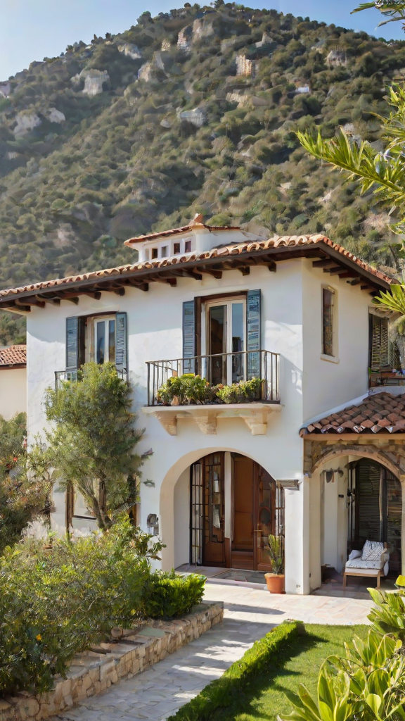 Mediterranean style house with a balcony and a garden