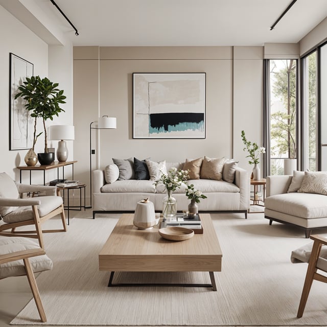 Contemporary Living Room with Large Couch and Chairs - Design Ideas AI