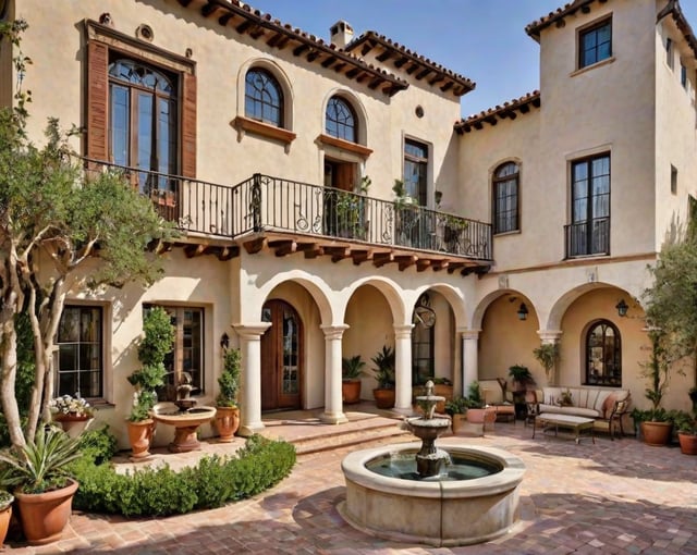 Spanish style house with a fountain in the courtyard