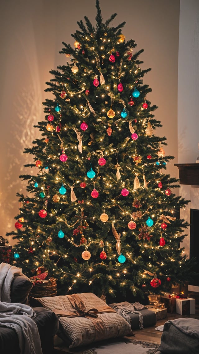 A Christmas tree with colorful ornaments and lights, ready to be lit up for the holiday season.