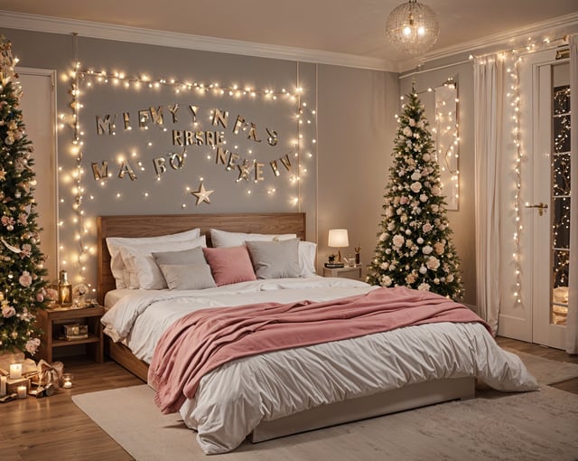 Bedroom with a bed and Christmas tree