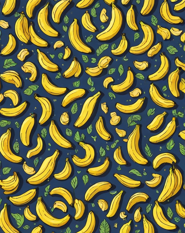 A pattern of bananas with leaves, creating a visually appealing design.
