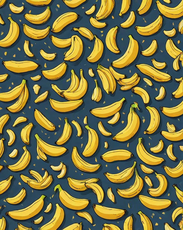 A bunch of ripe bananas arranged in a pattern, with some hanging from a tree.