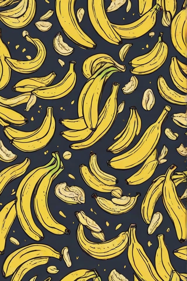 A pattern of bananas on a blue background. The bananas are drawn in a simple style, with some appearing to be ripe and others unripe. The pattern is repeated throughout the image, creating a visually appealing and unique design.