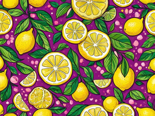 A bunch of lemons and leaves arranged in a colorful and visually appealing manner.