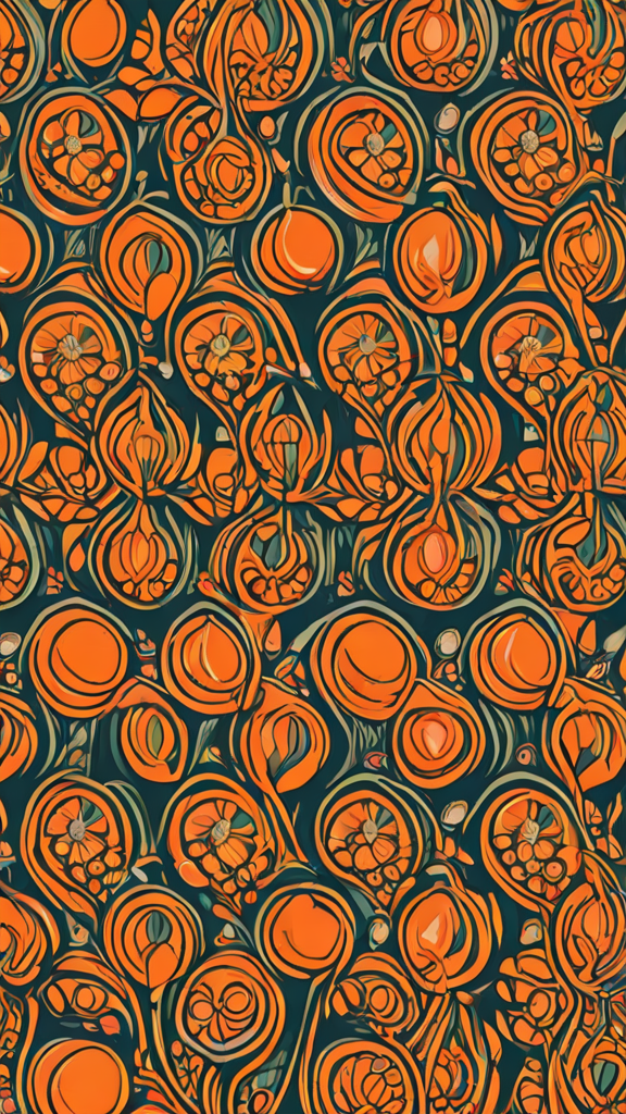 A pattern of orange flowers arranged in a circular pattern on a blue background.