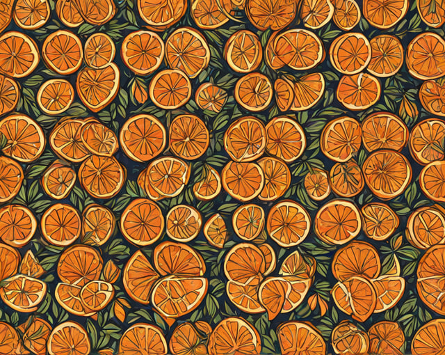 An artistic arrangement of oranges in a pattern, with a focus on the vibrant colors and unique design.