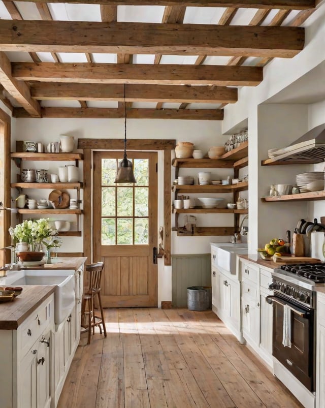 A rustic kitchen with wooden cabinets and a sink filled with dishes and utensils.