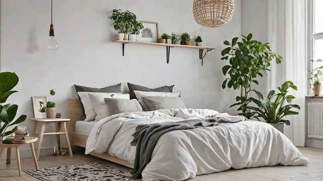 Image result for Scandinavian Bedroom with Two Beds and Potted Plants - Design Ideas AI