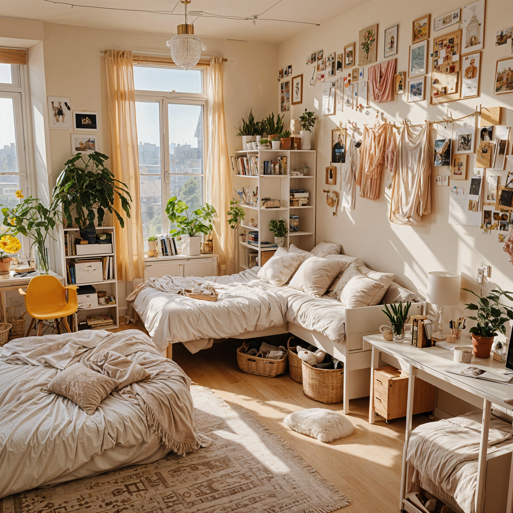 Dorm Room with Two Beds and a Desk - Design Ideas AI