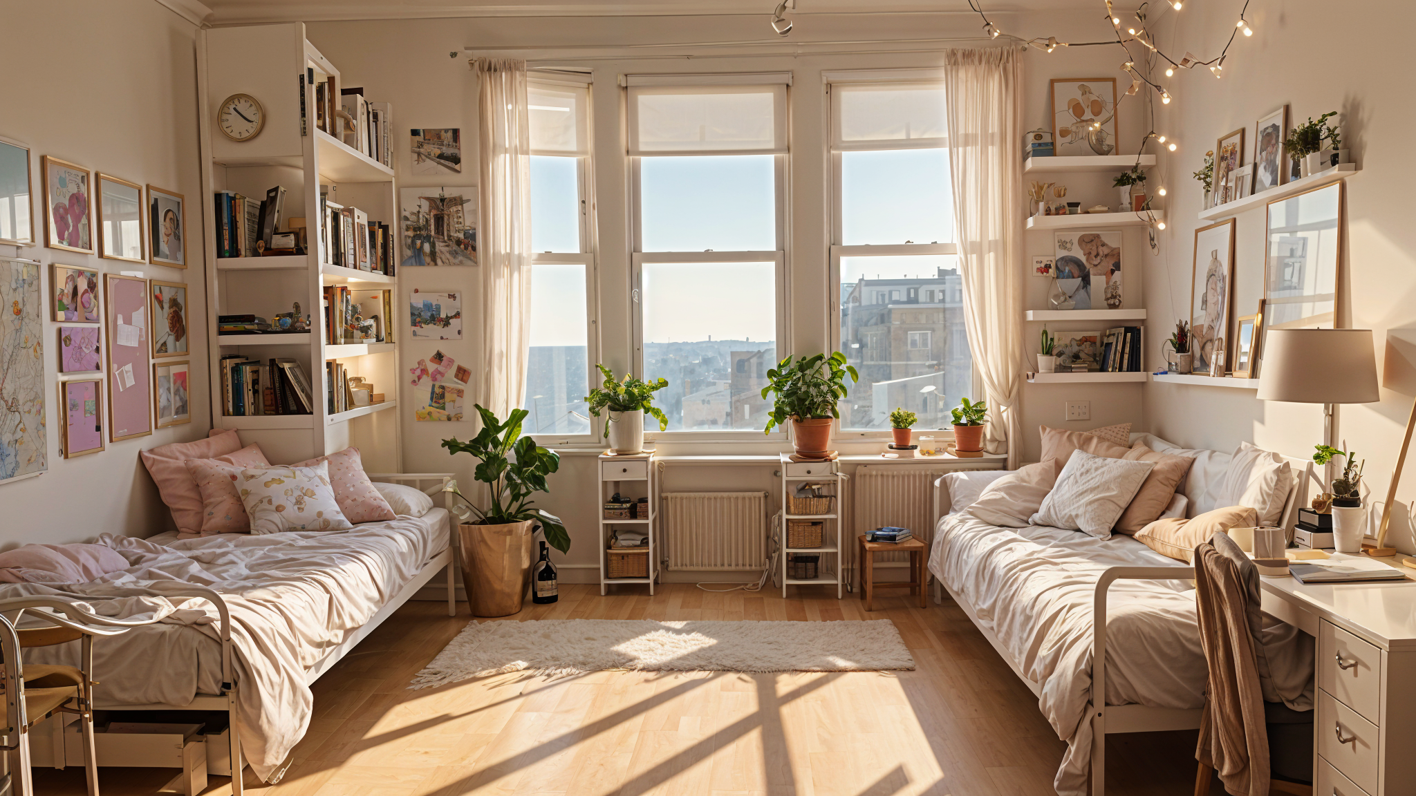 Dorm Room with Two Beds and Large Window - Design Ideas AI