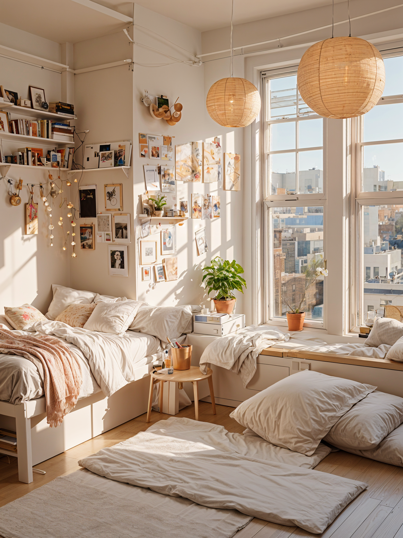 Dorm Room with Two Beds and Window Seat - Design Ideas AI